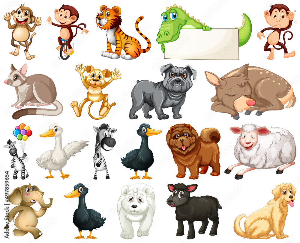Fototapeta premium Set of animal cartoon character