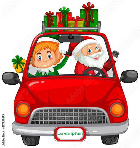 Santa driving car to delivery Christmas gifts