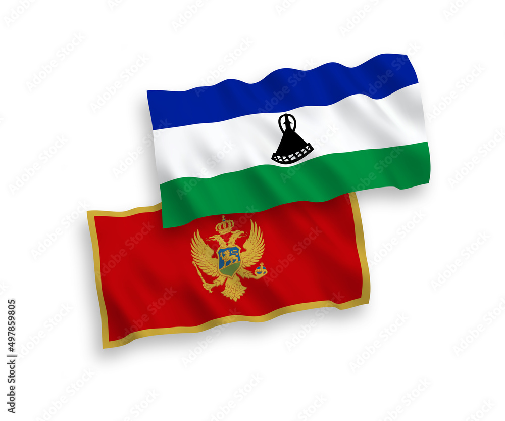 Fototapeta premium Flags of Montenegro and Lesotho on a white background