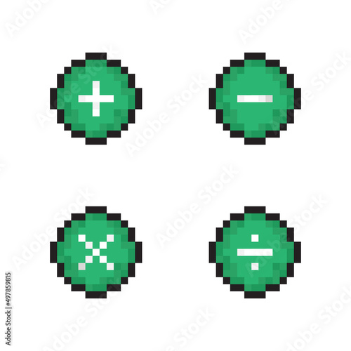 Calculation circle button with pixel concept.