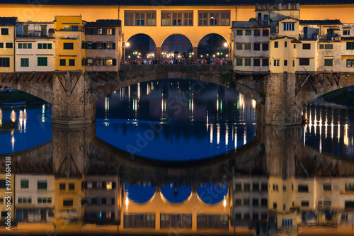 Ponte Vecchio bridge in Florence at night, Italy