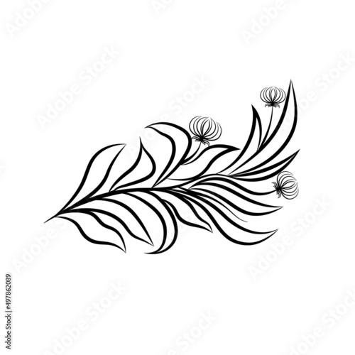 Vector isolated flover of three tiny simple flowers colorless black and white line doodle