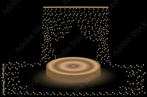 beautiful golden pedestal with sequins on a black background