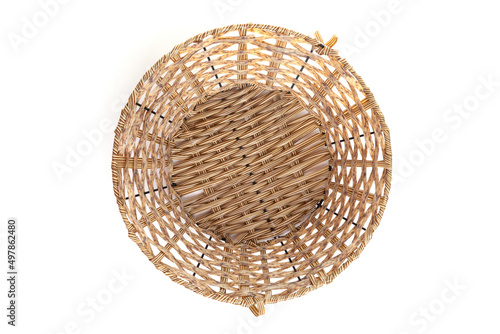round brown knitted wicker basket top view