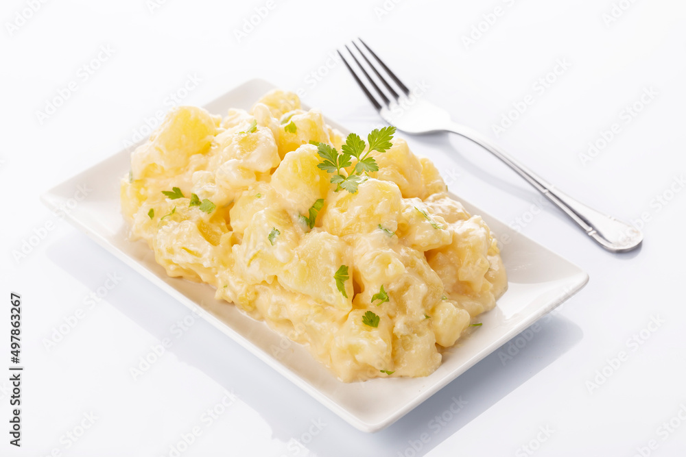 Tapa of aioli potatoes on white background Tapa of aioli potatoes on white background