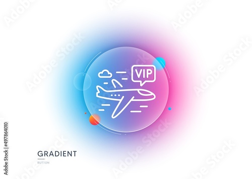 Vip flight line icon. Gradient blur button with glassmorphism. Very important person airplane sign. Charter plane symbol. Transparent glass design. Vip flight line icon. Vector