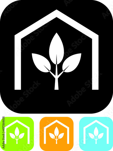 Greenhouse plant illustration. Growing garden plant or tree protected from harm under the tent roof. Vector icon isolated