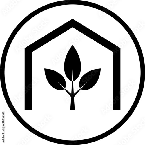 Greenhouse plant illustration. Growing garden plant or tree protected from harm under the tent roof. Vector icon isolated