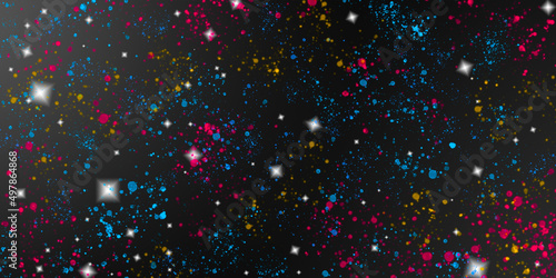Dark background for advertising Bright space in the stars painted in colors.