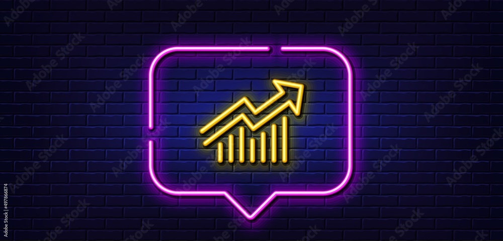 Neon light speech bubble. Chart line icon. Report graph or Sales growth ...