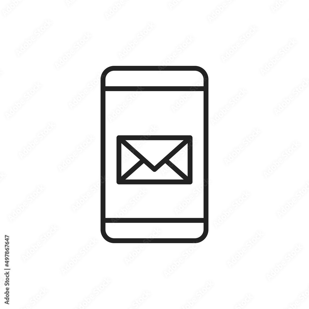 Smartphone with mail on the screen thin line icon. Linear symbol. Vector illustration.. Smartphone with mail on the screen thin line icon. Linear symbol. Vector illustration..