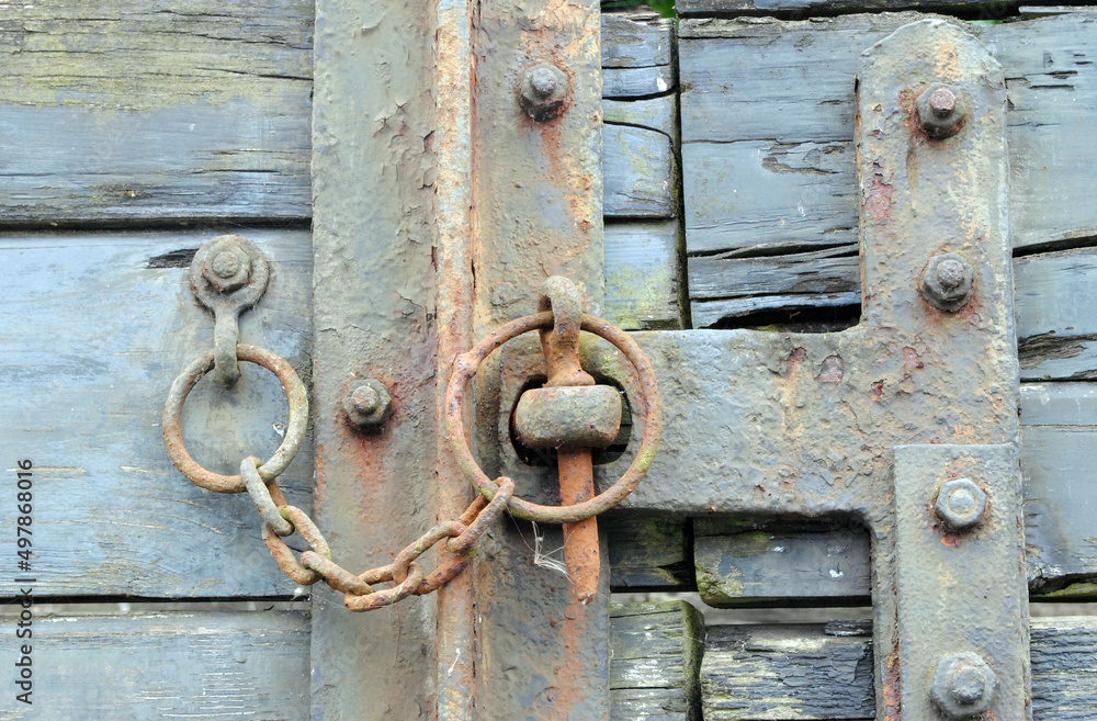Close Up of Metal Chain and Door Fastener Close Up of Metal Chain and Door Fastener