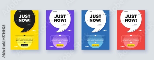 Poster frame with quote, comma. Just now tag. Special offer sign. Sale promotion symbol. Quotation offer bubble. Just now message. Vector