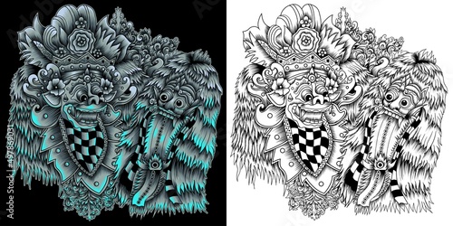 barong rangda vector illustration in neon color style