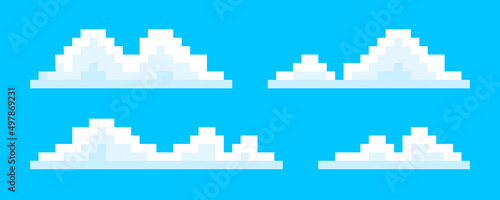 Set of pixel clouds. 8-bit. Video game style. Vector illustration