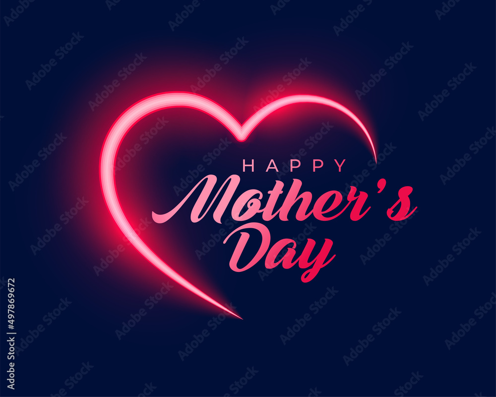mother's day neon heart lovely greeting card design