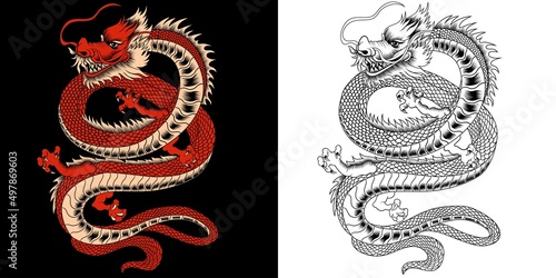 Aggressive japanese fantasy dragon concept