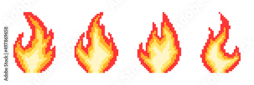 Pixel fire. Bonfire or flame. 8-bit. Explosion or fire concept. Video game style. Vector illustration