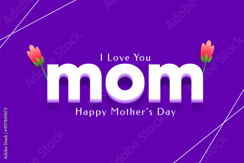 happy mother's day purple card with flower and mesage love you mom photo