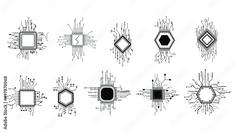 Premium Vector  Set of electronic components transistor inductor  microchip sensor wifi module cpu resistor microprocessor isolated on  white background vector illustration in a sketch style