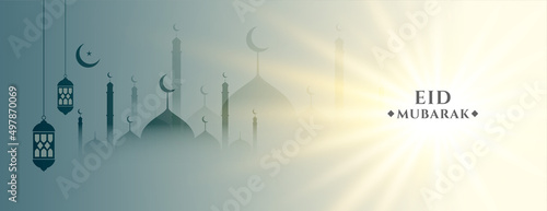 eid mubarak festival banner with holy light