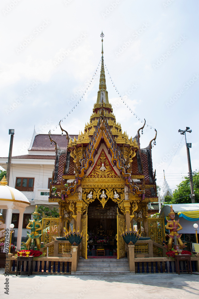 King Thao Wessuwan or Vasavana Kuvera giant statue for thai people travel visit and respect praying holy mystery deity of Wat Sak Yai temple at Bang Kruai on March 15, 2022 in Nonthaburi, Thailand