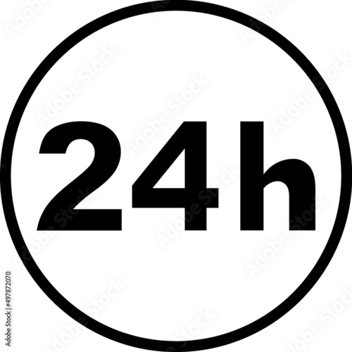 Open 24 hours a day service. Around the clock vector icon isolated