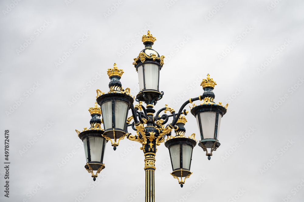 Detail of the lampposts in the courtyard of the royal palace in Madrid