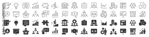 Business training and conference line excellent icons collection in two different styles. Thin outline icons pack. Vector illustration eps10