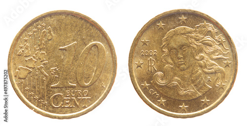 Wallpaper Mural Italy - circa 2002: a 10 cent coin of Italy with the map of Europe and a portrait of the Sandro Boticellis Venus with waving hair Torontodigital.ca