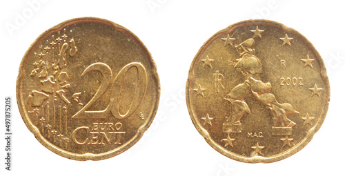 Wallpaper Mural Italy - circa 2002: a 20 cent coin of Italy with the map of Europe and a sculpture by Umberto Boccioni Torontodigital.ca