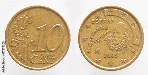 Wallpaper Mural Spain - circa 2005: a 10 cent coin of Spain with the map of Europe and the portrait of the writer Miguel de Cervantes Torontodigital.ca