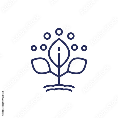 fertilizer and plant, fertilization line icon on white