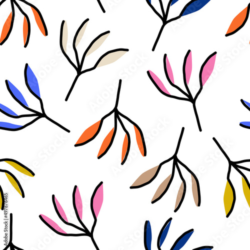 Seamless pattern with abstract tropical leaves.