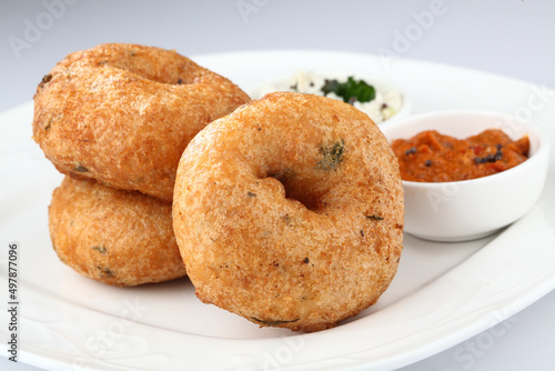 Vada / Medu vadai with sambar - Popular South Indian snack photo