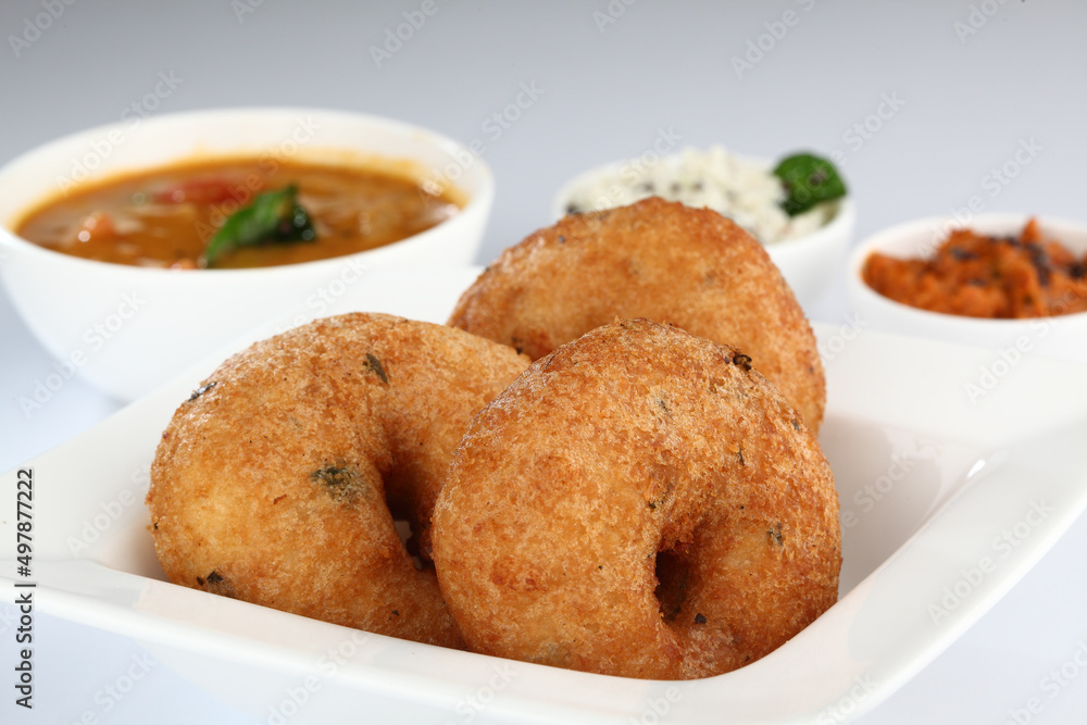 Vada / Medu vadai with sambar - Popular South Indian snack Vada / Medu vadai with sambar - Popular South Indian snack