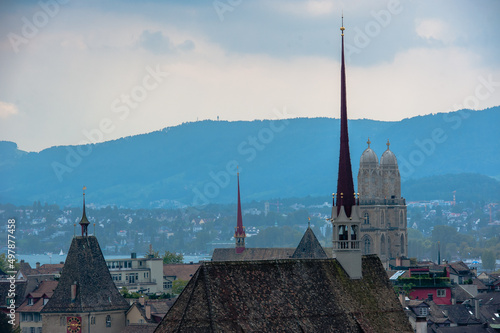 Zurich center. Image of ancient European city, view from the top