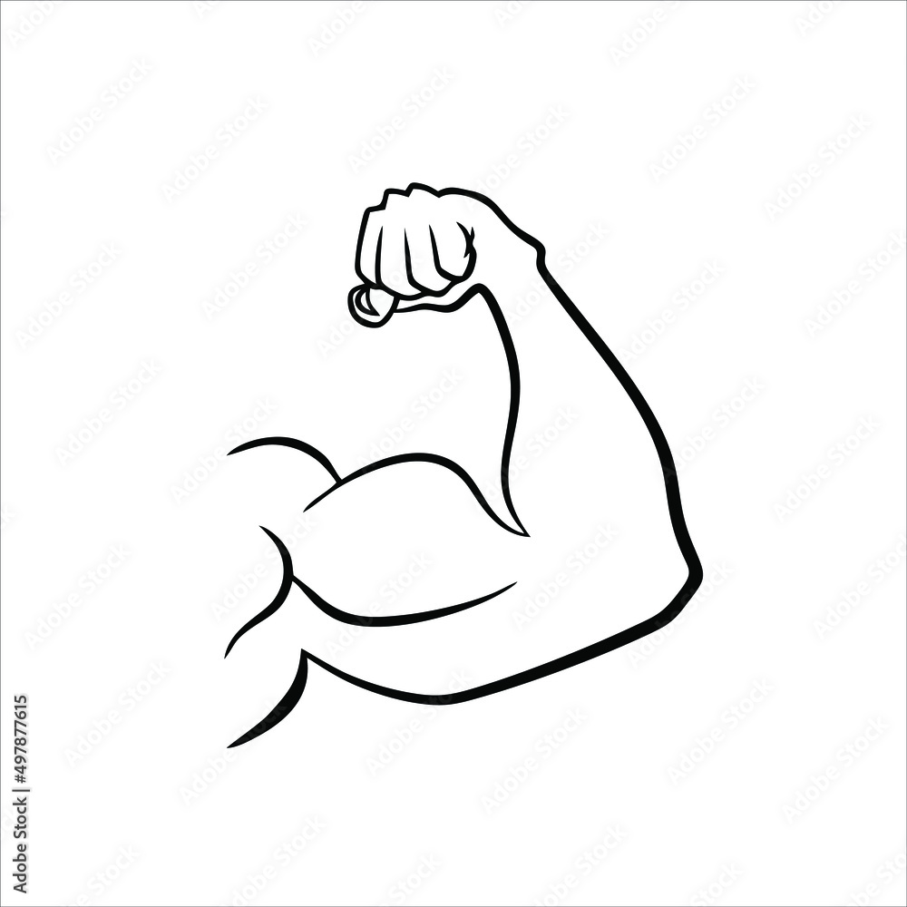 Arm muscle. Emoji of strong bicep. Emoticon of strength in hand. Icon