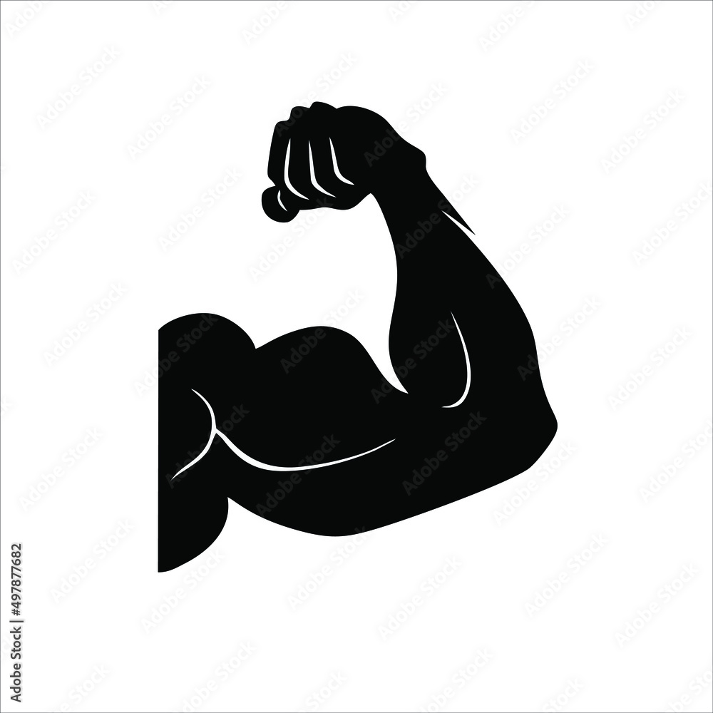 Arm muscle. Emoji of strong bicep. Emoticon of strength in hand. Icon of power of protein for