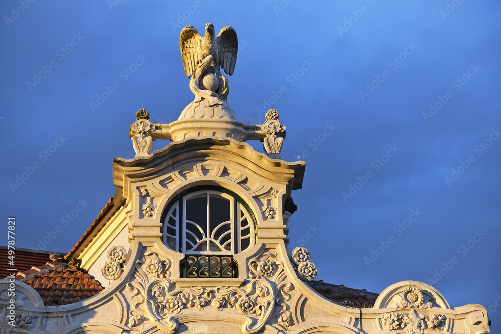 The ornate facade of the Museum of Art Nouveau,  Casa de Cha Arte Nova in Aveiro, Portugal