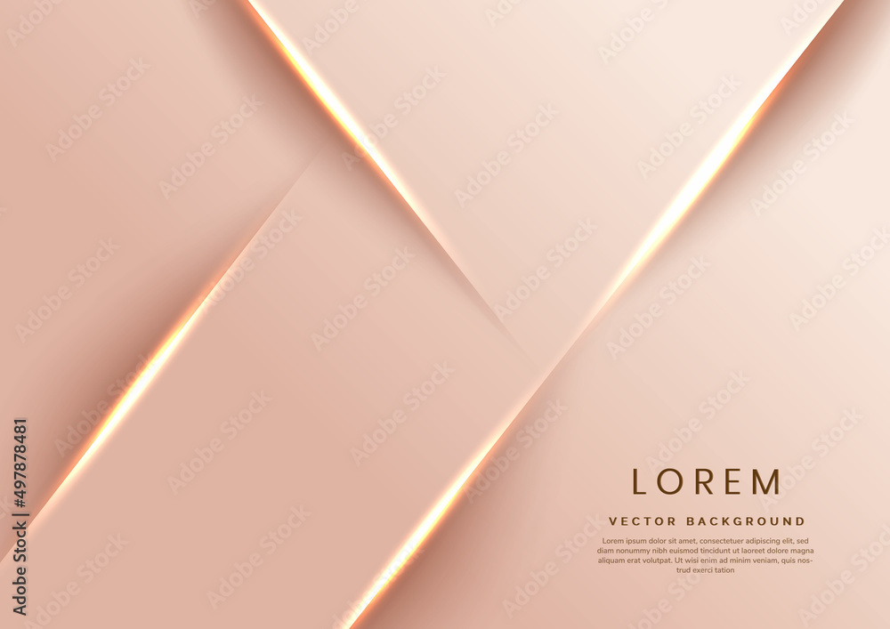 Vetor do Stock Abstract 3d template rose gold background with gold
