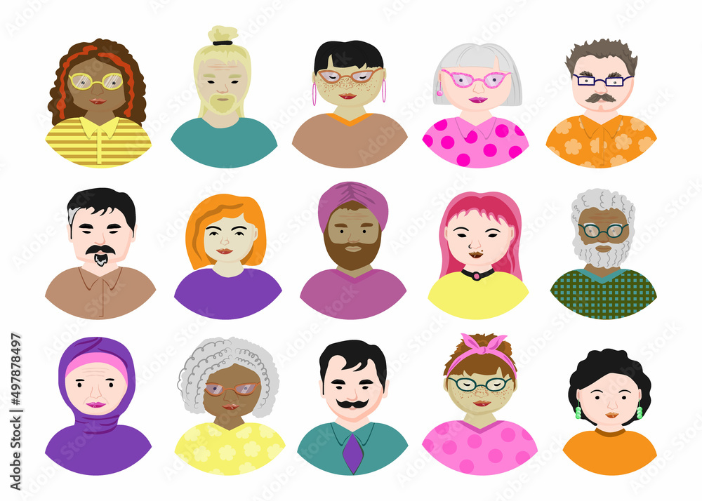 A set of avatars for nice people. A diverse group of young men and women. People of different races. Flat style vector illustration. A set of avatars for nice people. A diverse group of young men and women. People of different races. Flat style vector illustration.