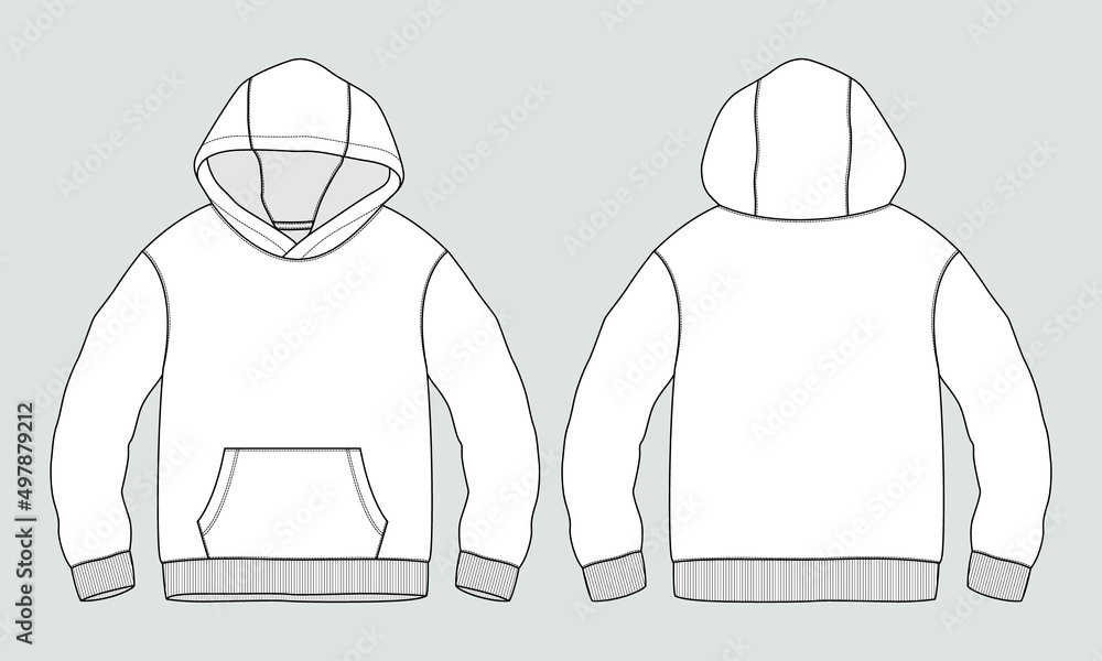 Set of technical sketch for men hoodie template hoody front and back  view technical drawing kids clothes white gray  CanStock