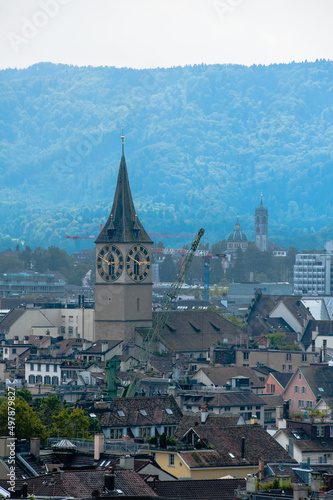 Zurich center. Image of ancient European city, view from the top.