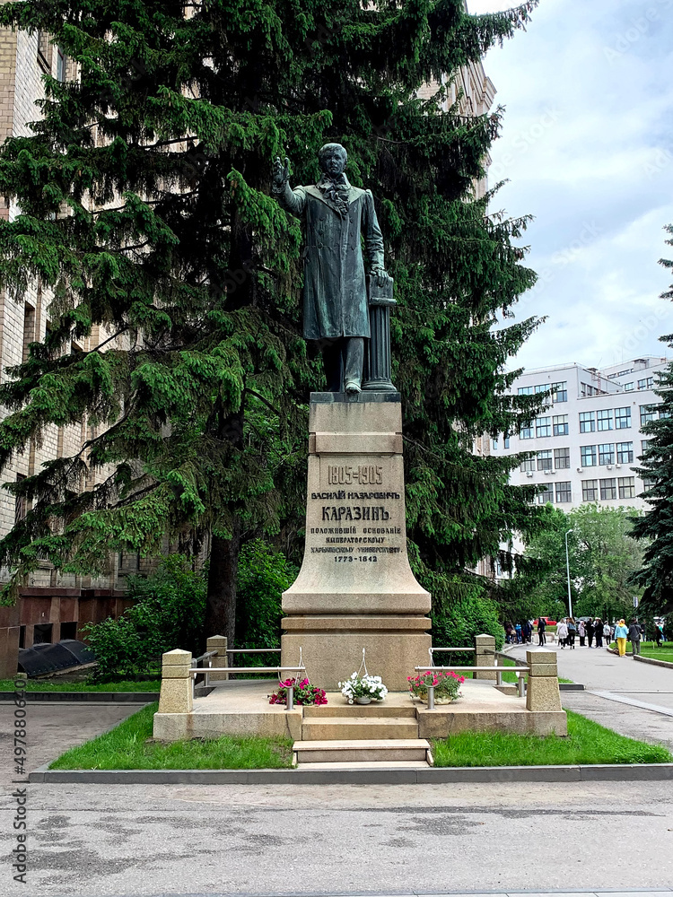 Monument to the V.N. Karazin, the founder of the Kharkiv National University on Freedom Square, Kharkov. It is the one of the oldest universities in Ukraine