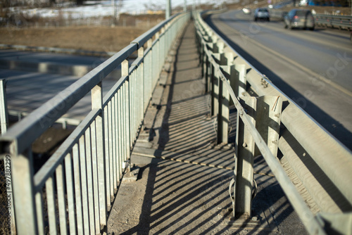 Fototapeta Naklejka Na Ścianę i Meble -  Road on bridge. Side of track. Highway details.