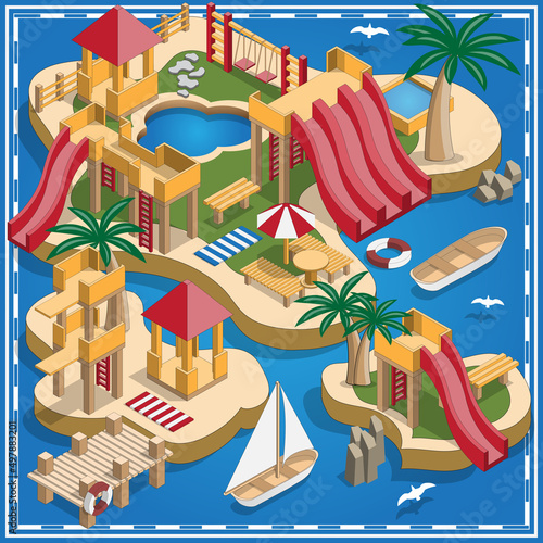 Aquapark. Isometric. Isolated on white background. Vector illustration.