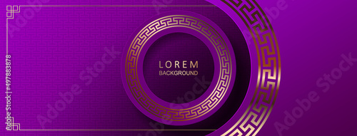 Texture illustration in purple hue with a shiny golden round frame