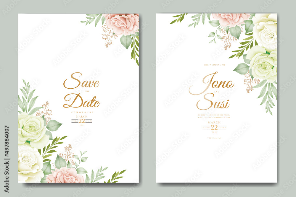 wedding invitation card with floral watercolor