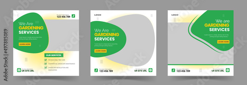 lawn garden or landscaping care service social media post template or square banners for web